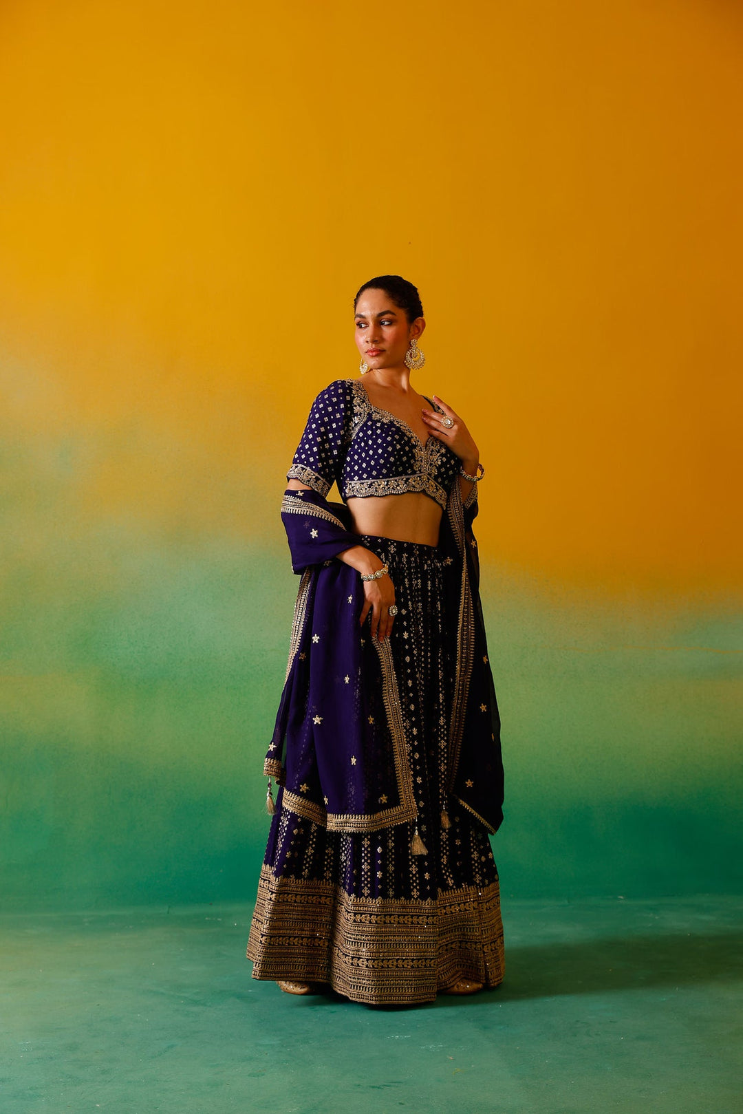 Neerus Purple Georgette Embroidered Lehenga Set - detail view 1