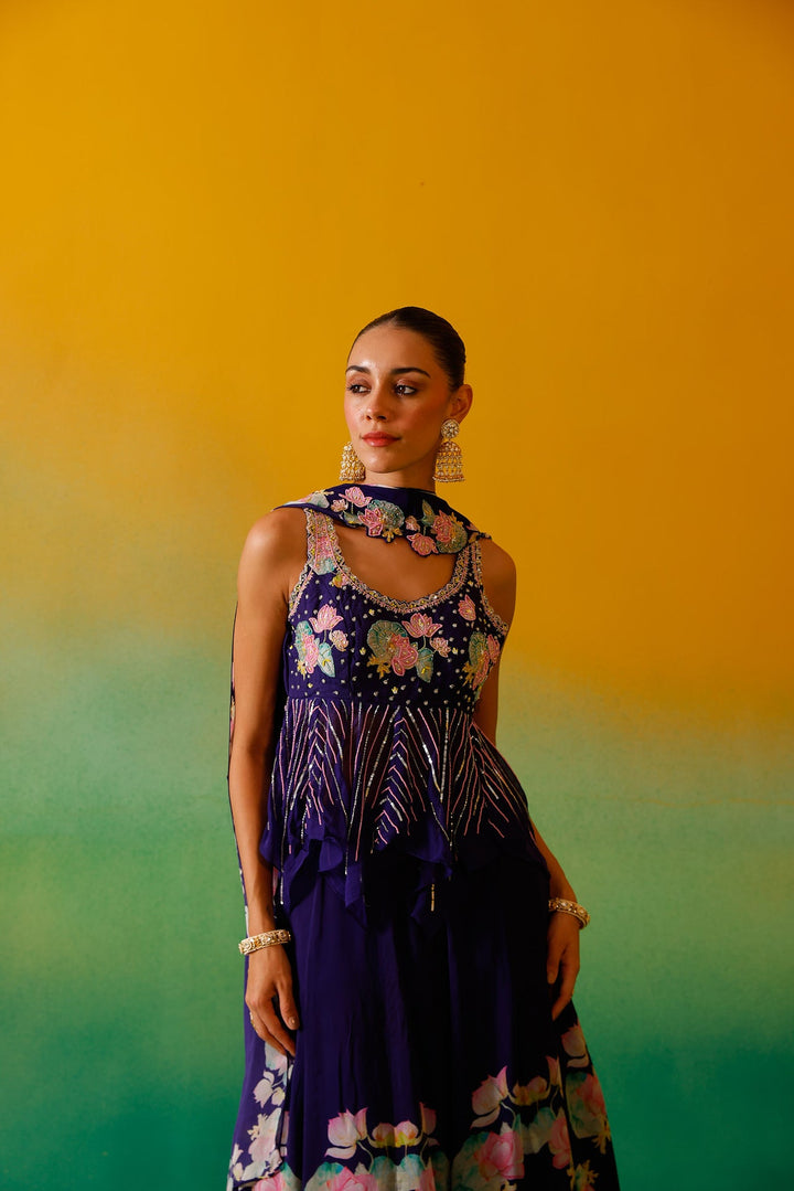 Neerus Purple organza embellished lehenga set - detail view 3