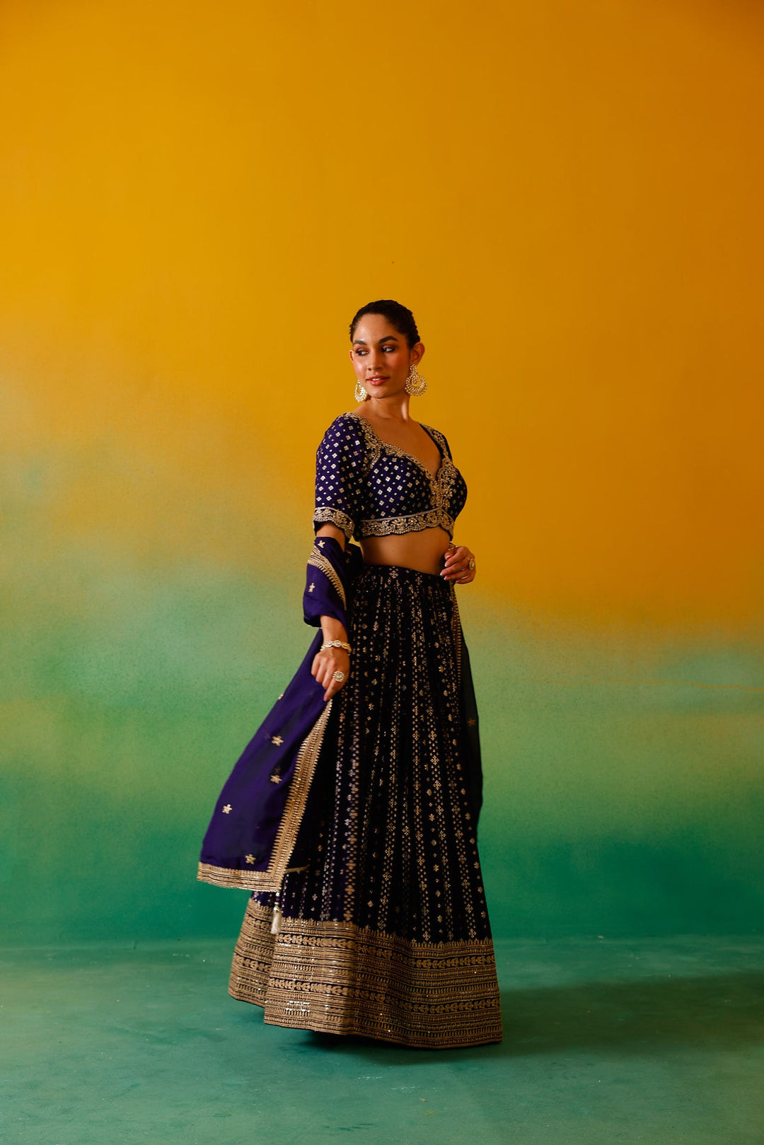 Neerus Purple Georgette Embroidered Lehenga Set - detail view 7