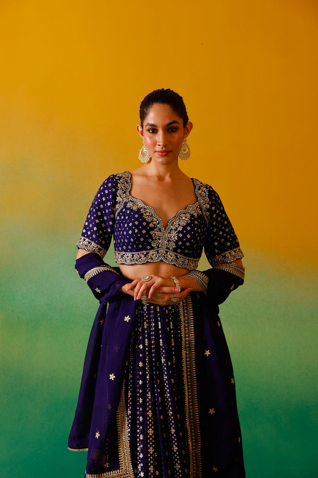 Neerus Purple Georgette Embroidered Lehenga Set - detail view 8