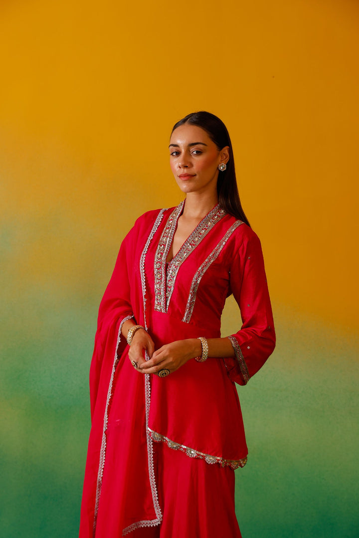 Neerus Pink Silk Embroidered Suit Set - detail view 6