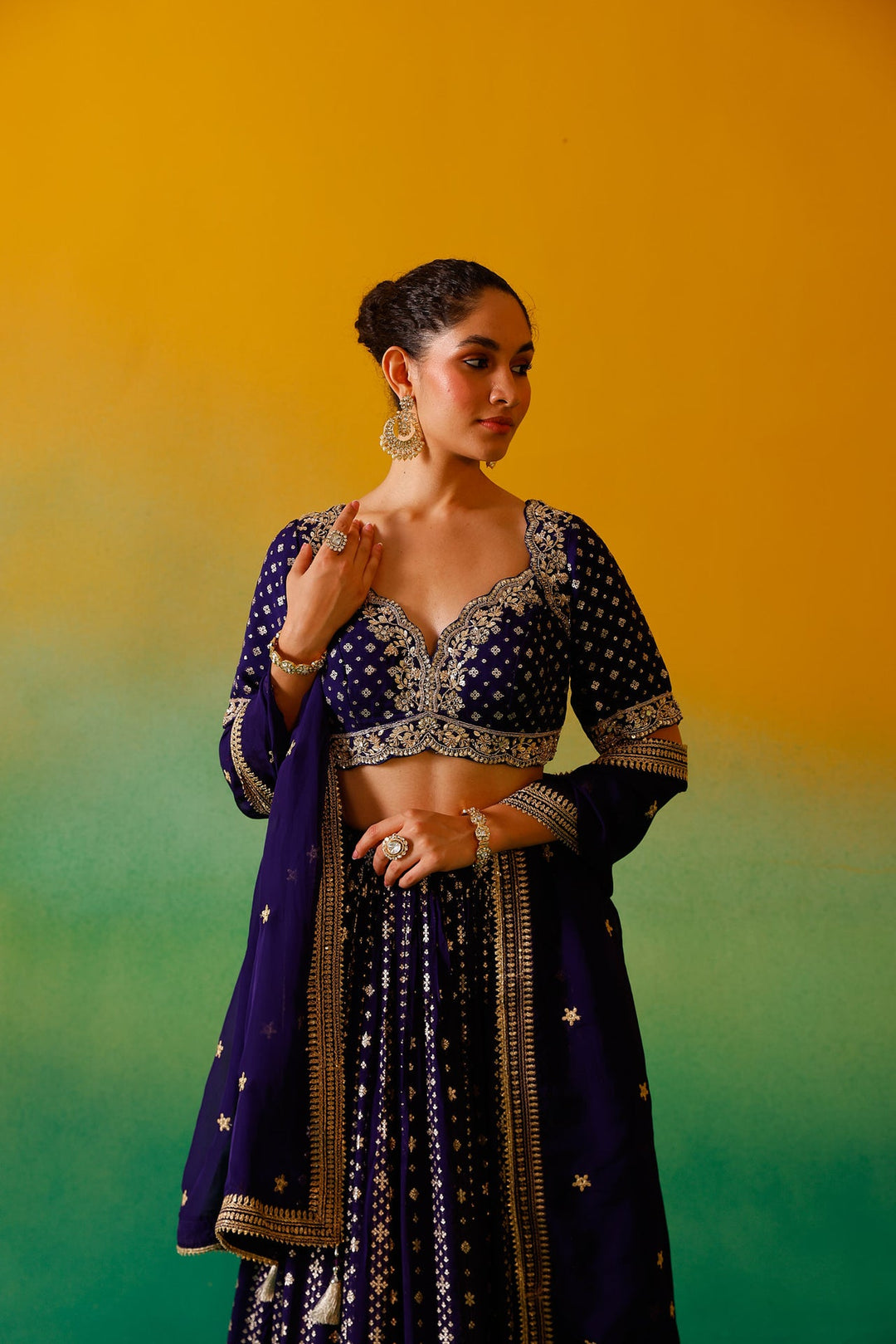 Neerus Purple Georgette Embroidered Lehenga Set - detail view 9