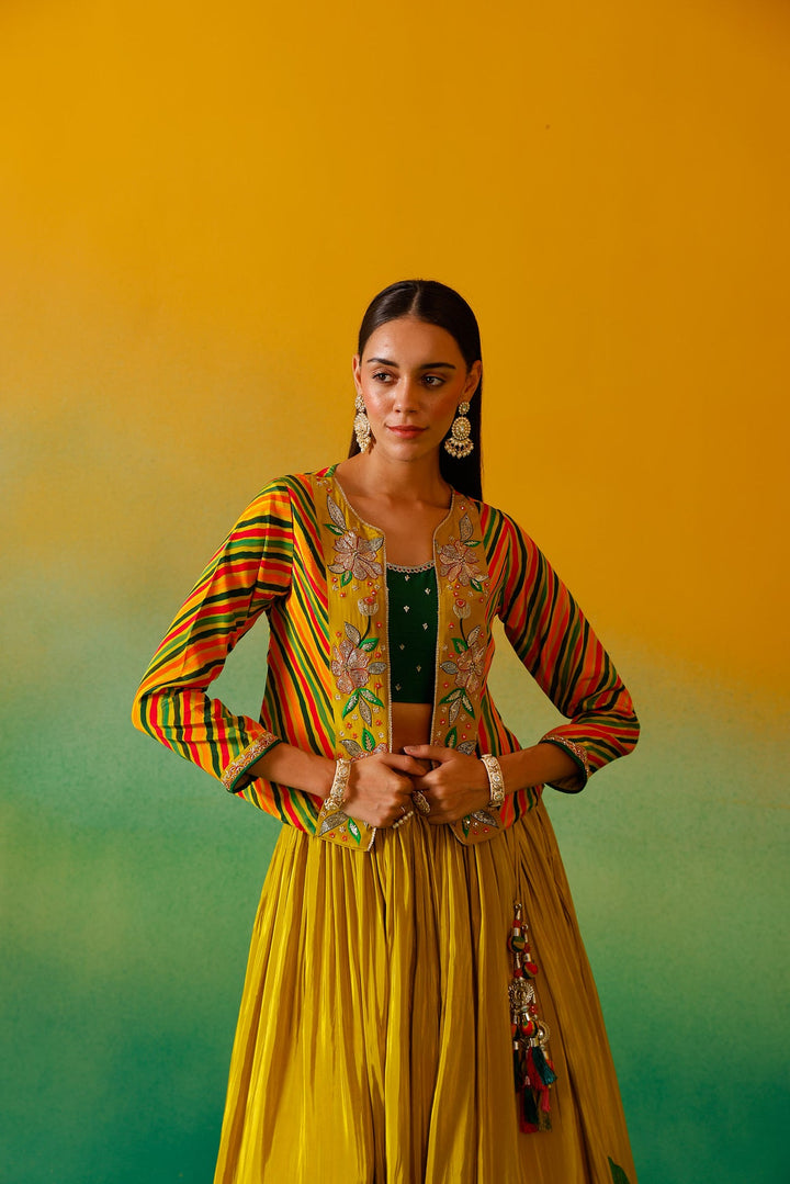 Neerus Green crepe embroidered lehenga set - detail view 4