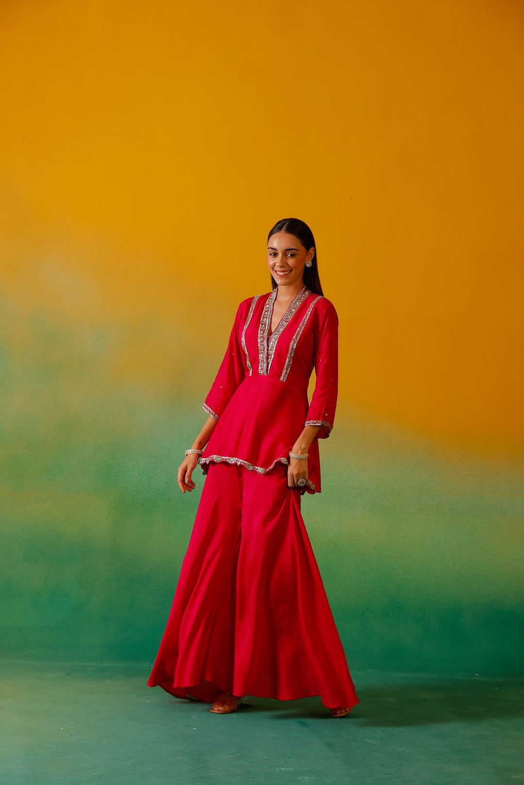 Neerus Pink Silk Embroidered Suit Set - detail view 7
