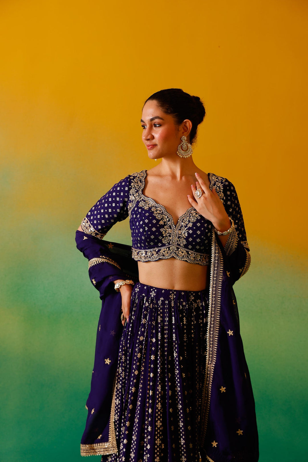 Neerus Purple Georgette Embroidered Lehenga Set - detail view 10