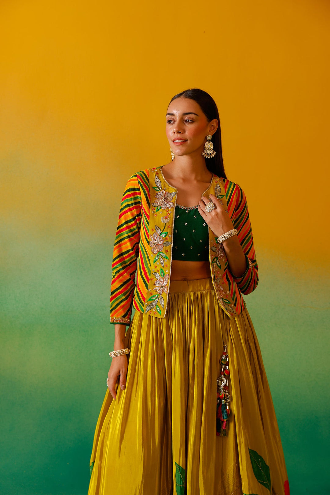 Neerus Green crepe embroidered lehenga set - detail view 3
