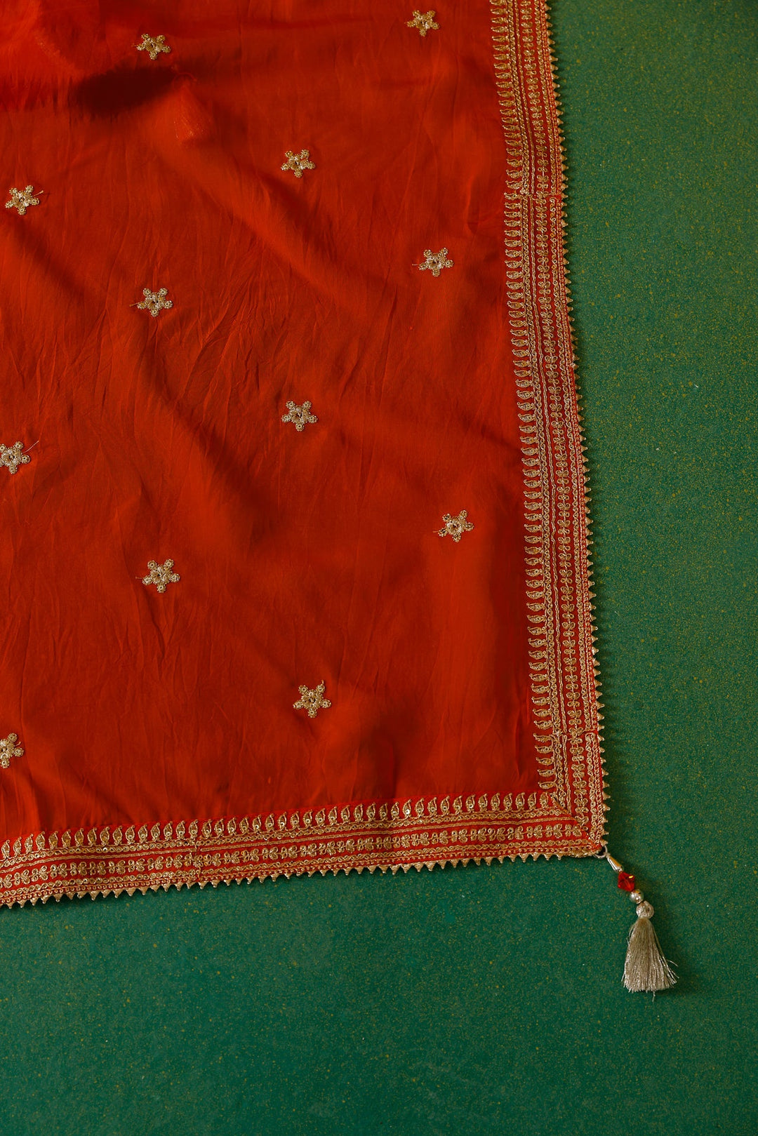 Neerus Orange Georgette Embroidered Lehenga Set - detail view 12