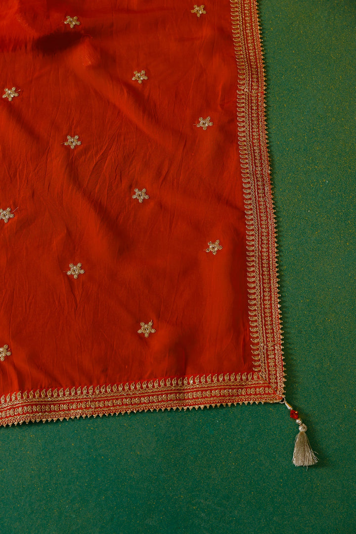 Neerus Orange Georgette Embroidered Lehenga Set - detail view 12