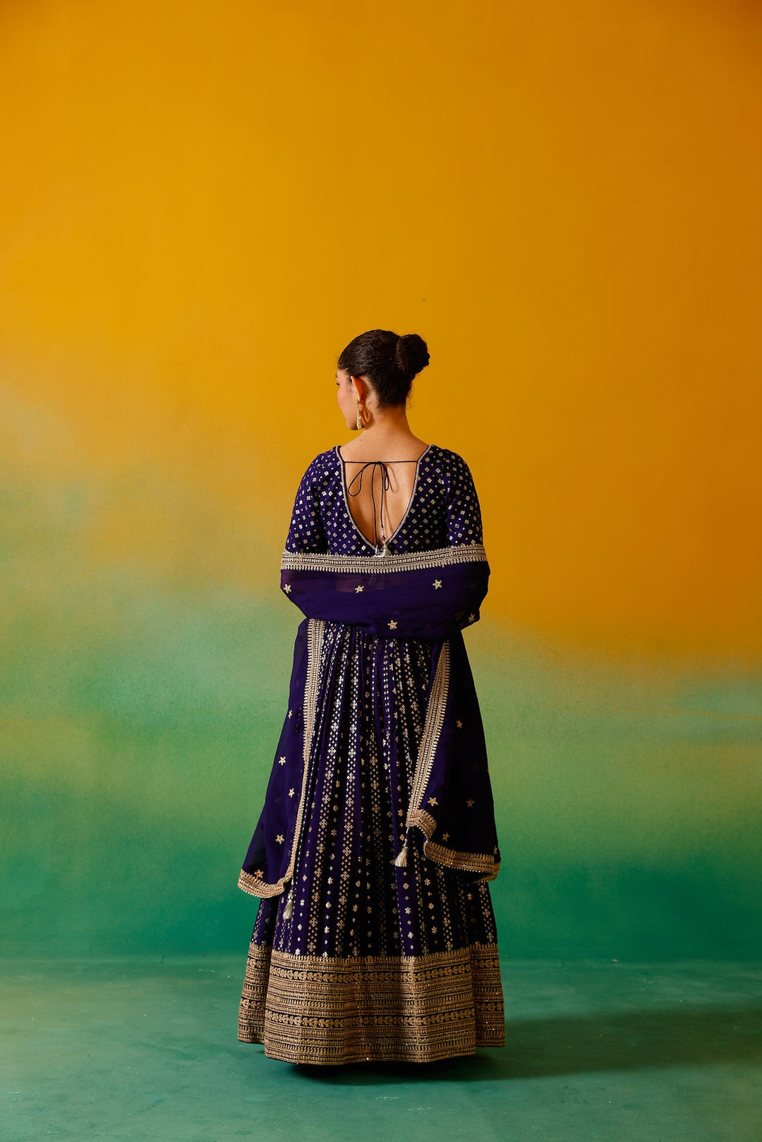Neerus Purple Georgette Embroidered Lehenga Set - detail view 2