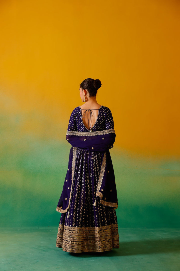 Neerus Purple Georgette Embroidered Lehenga Set - detail view 2