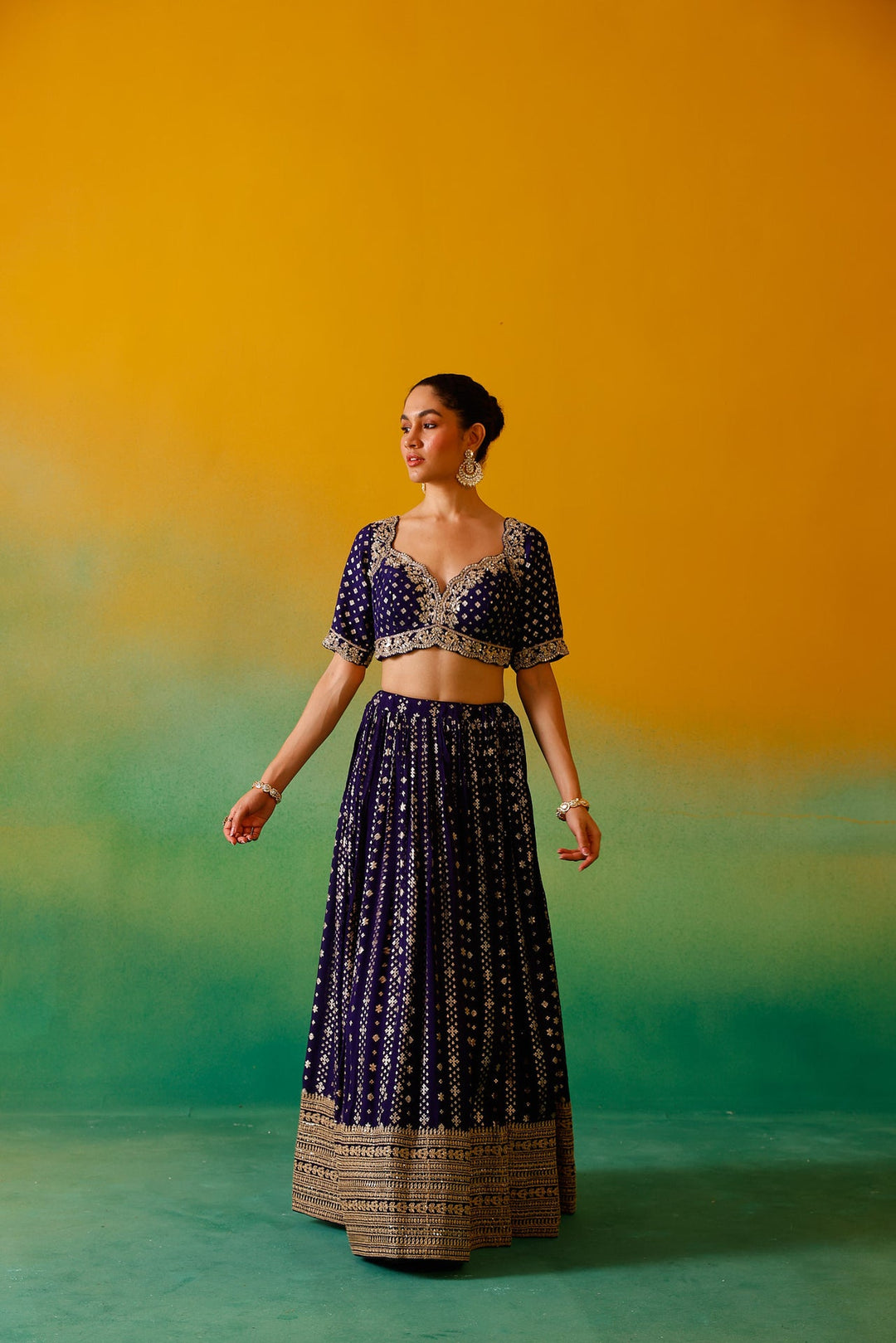 Neerus Purple Georgette Embroidered Lehenga Set - detail view 11