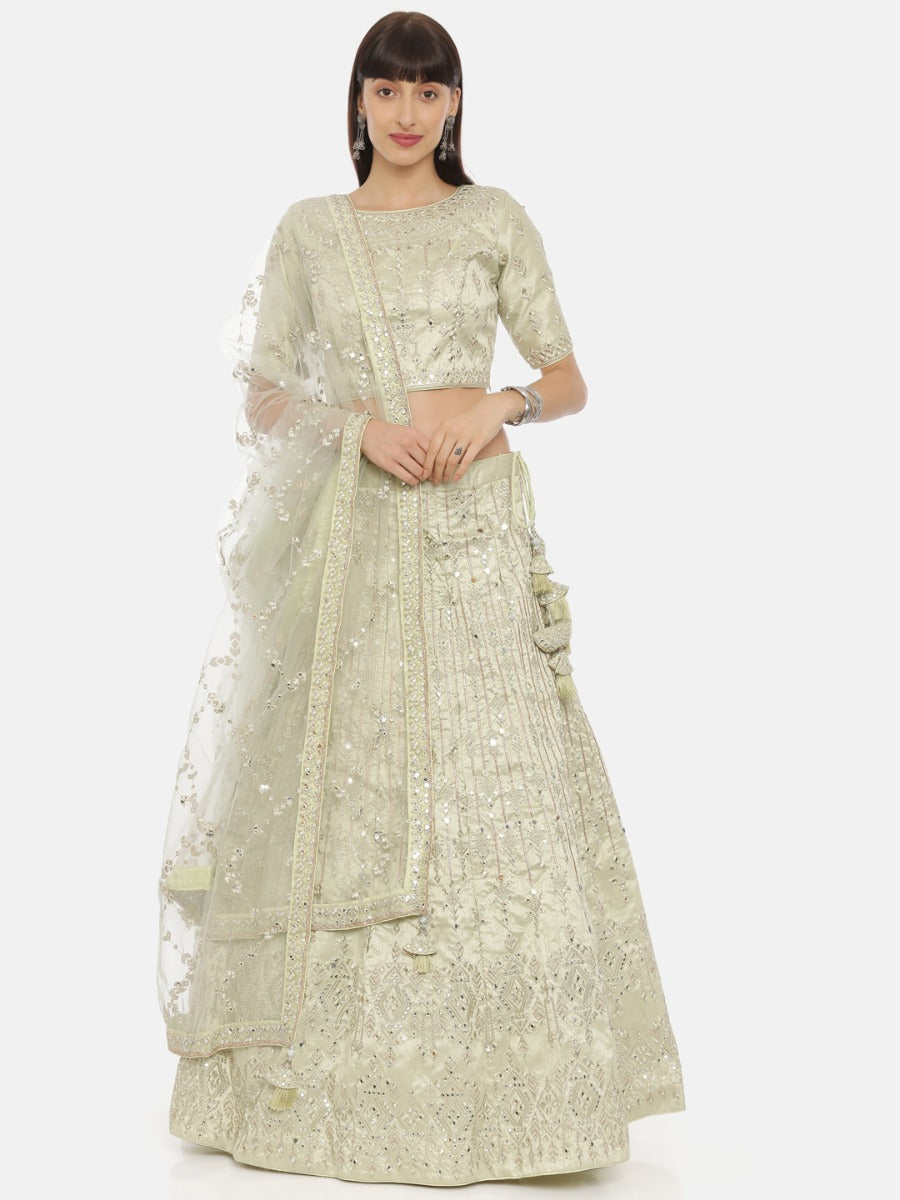 Neerus Green net embellished lehenga ghagra set - front view