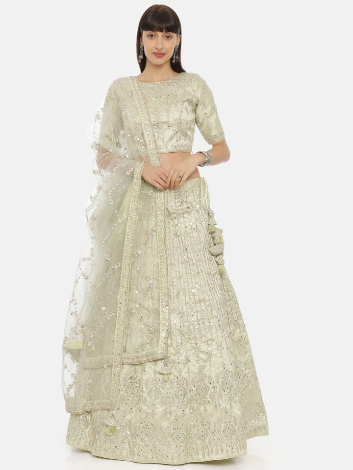 Neerus Green net embellished lehenga ghagra set - front view