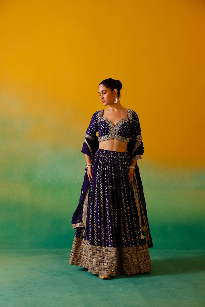 Neerus Purple Georgette Embroidered Lehenga Set - detail view 6