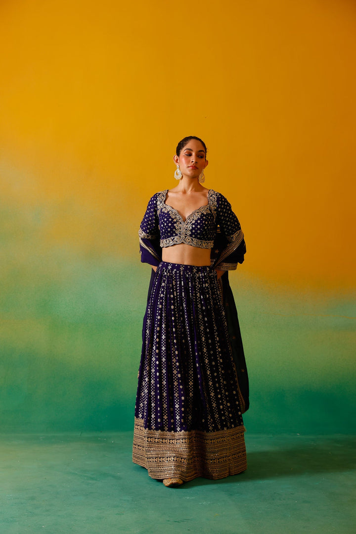 Neerus Purple Georgette Embroidered Lehenga Set - detail view 4