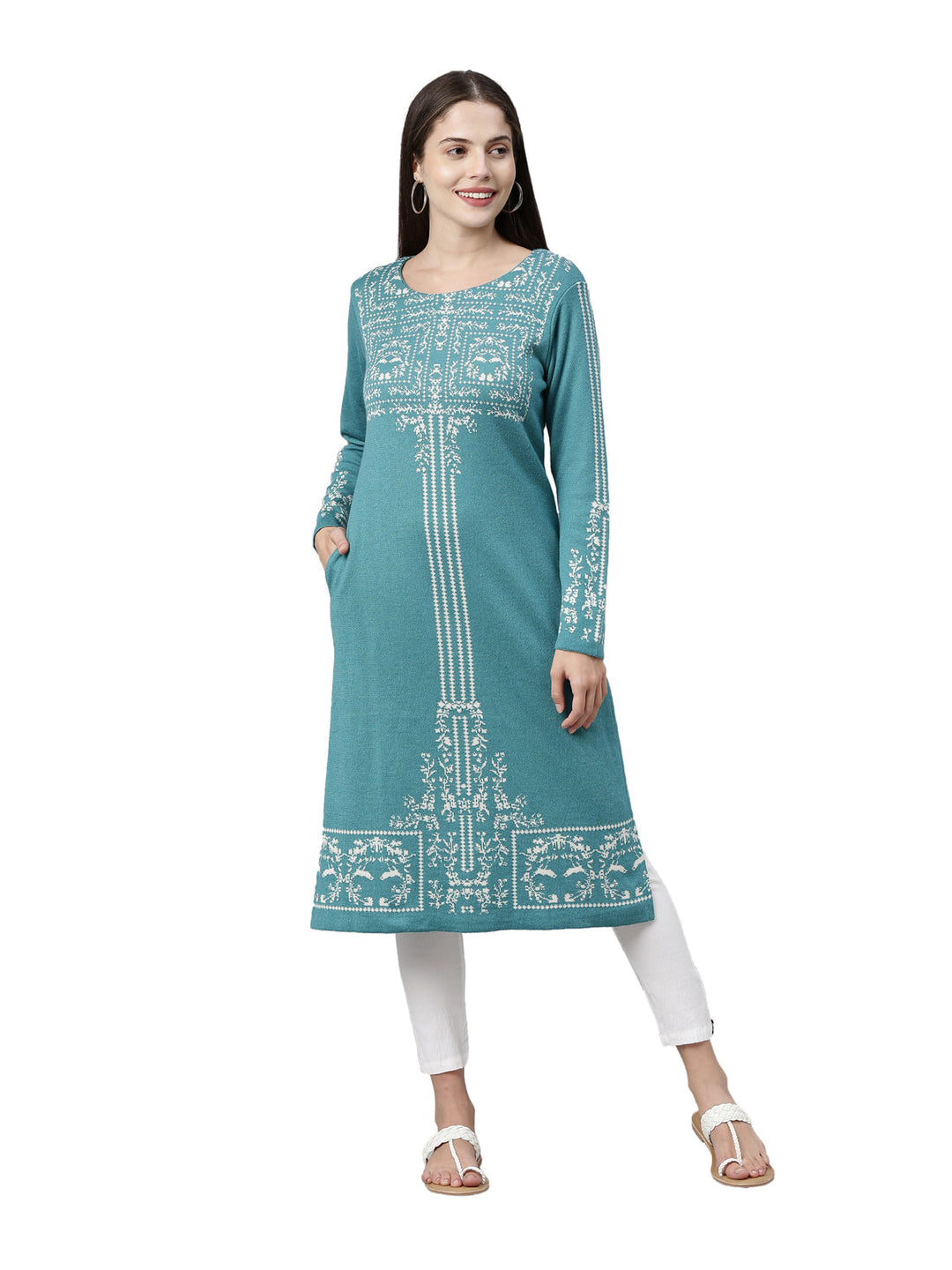 Neerus Blue cotton woven ethnic kurti - detail view 2