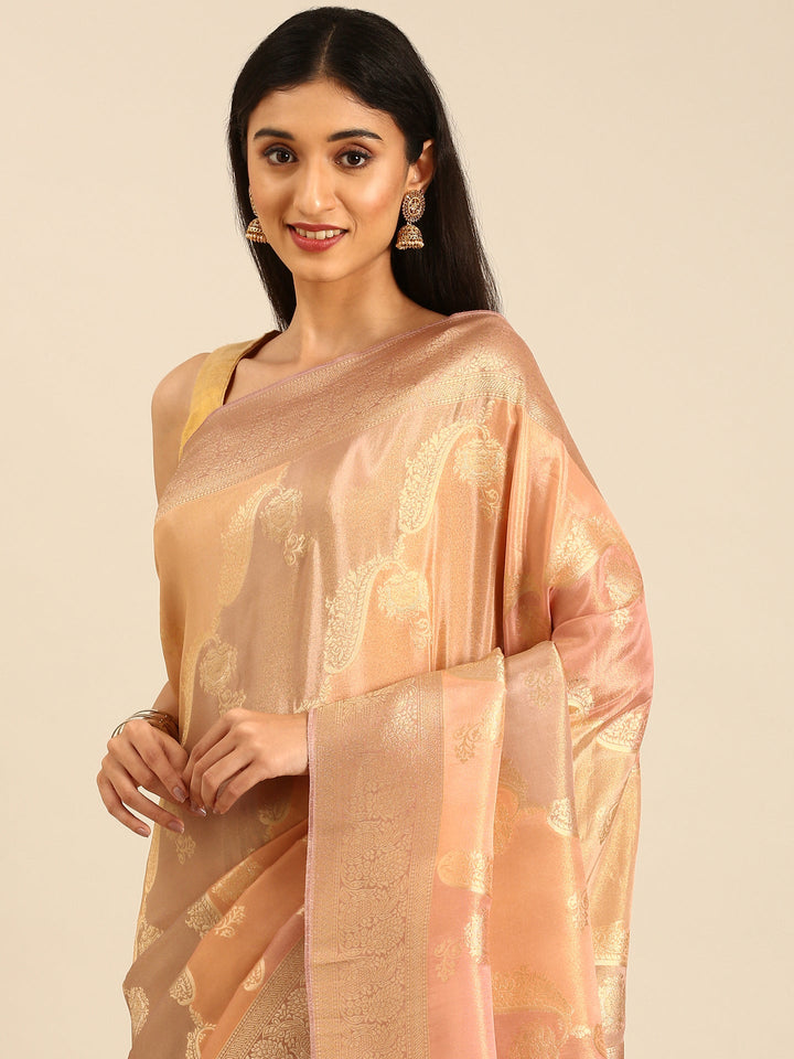 Neerus Multi Banarasi woven saree with zari border and butis - side view