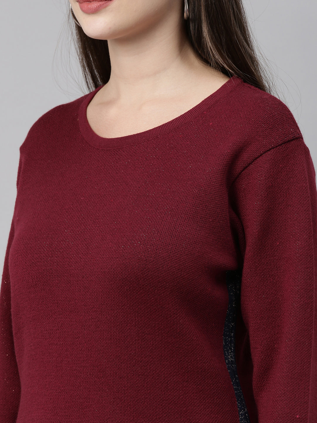 Neerus Maroon acrylic woven knitted kurti - detail view 4