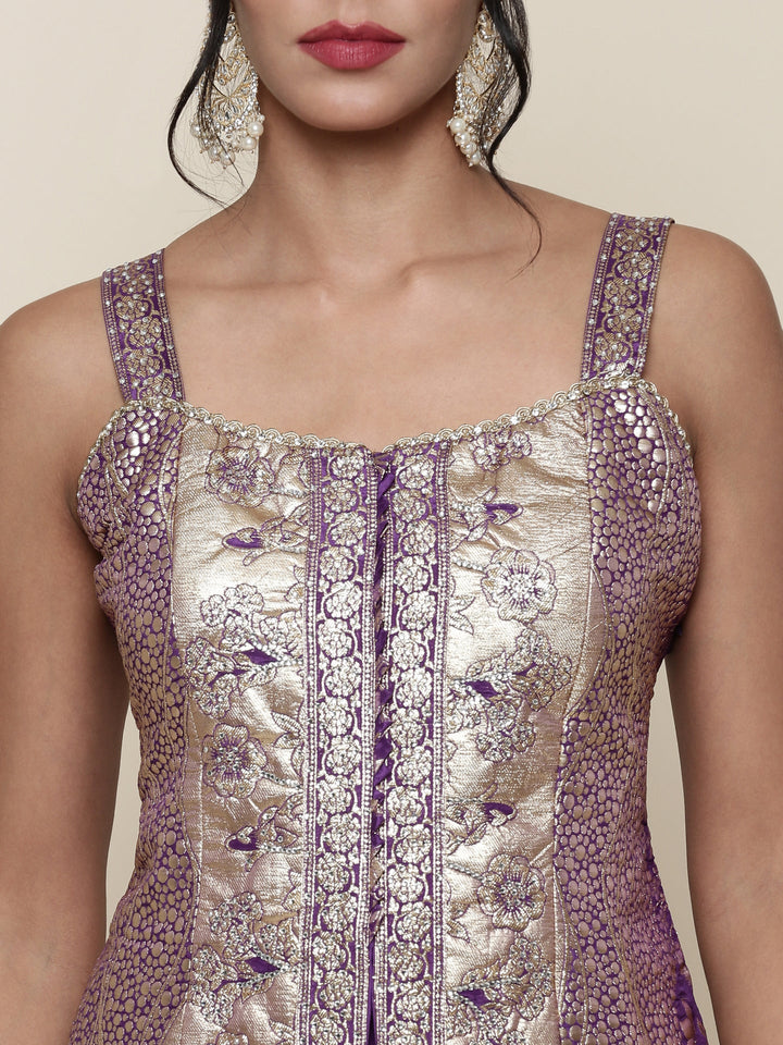 Neerus Purple georgette crop top palazzo co-ord set - detail view 1