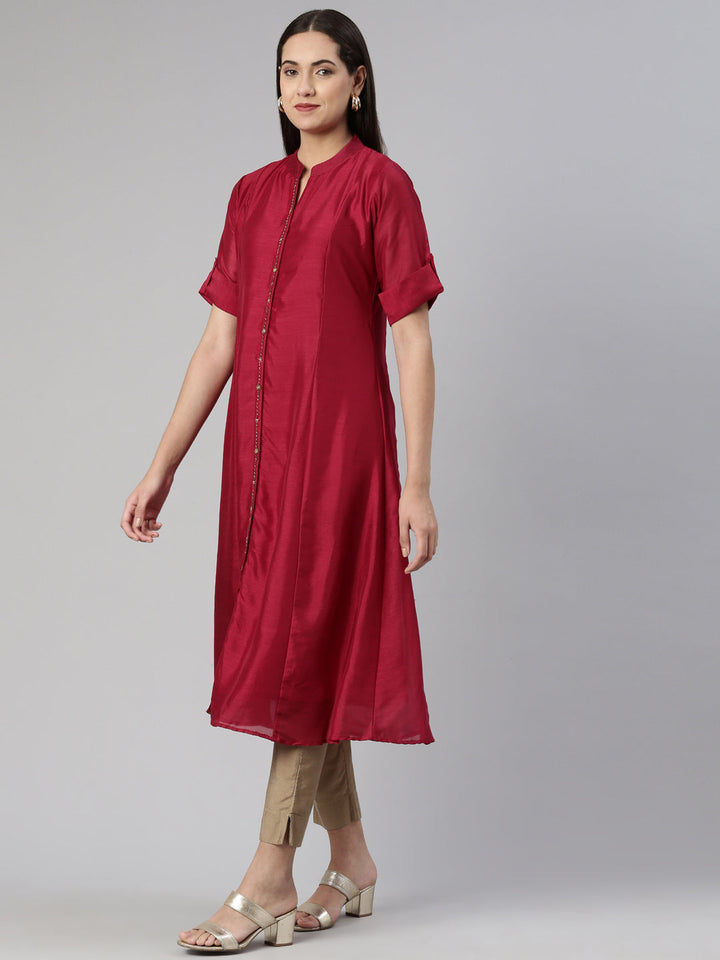 Neerus Purple crepe embellished anarkali kurta - back view