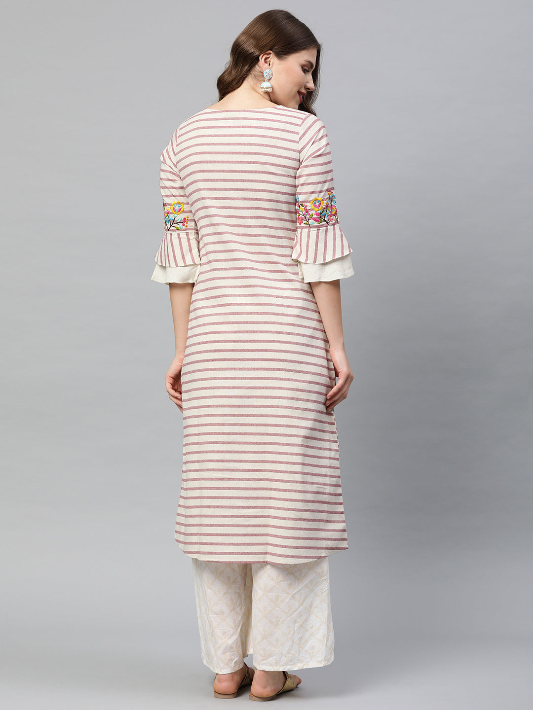 Neerus Pink cotton printed A-line kurti - detail view 1