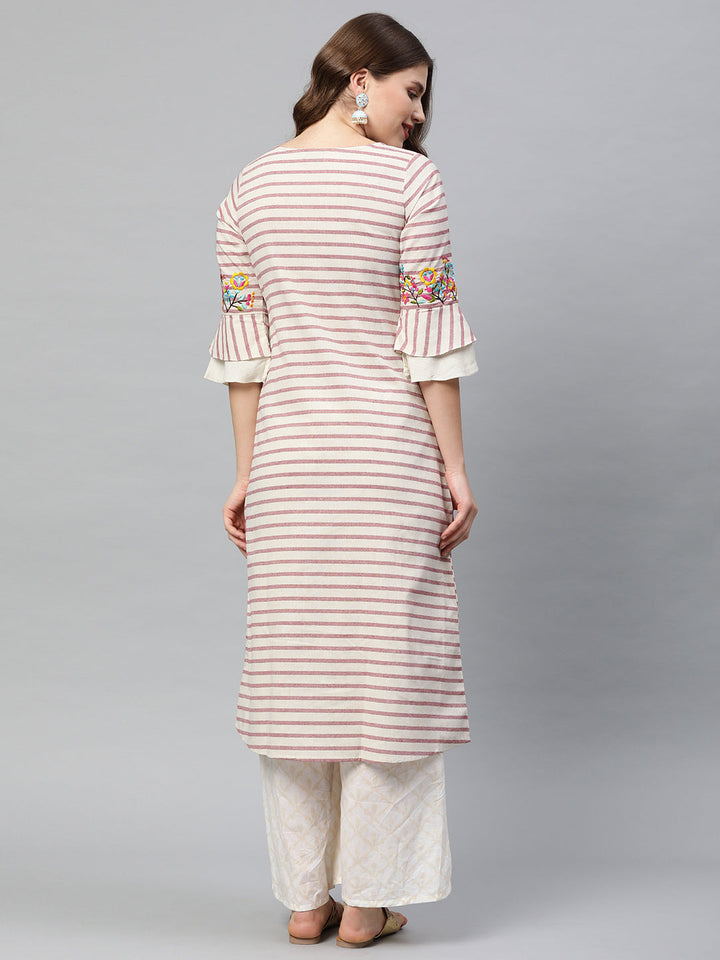 Neerus Pink cotton printed A-line kurti - detail view 1