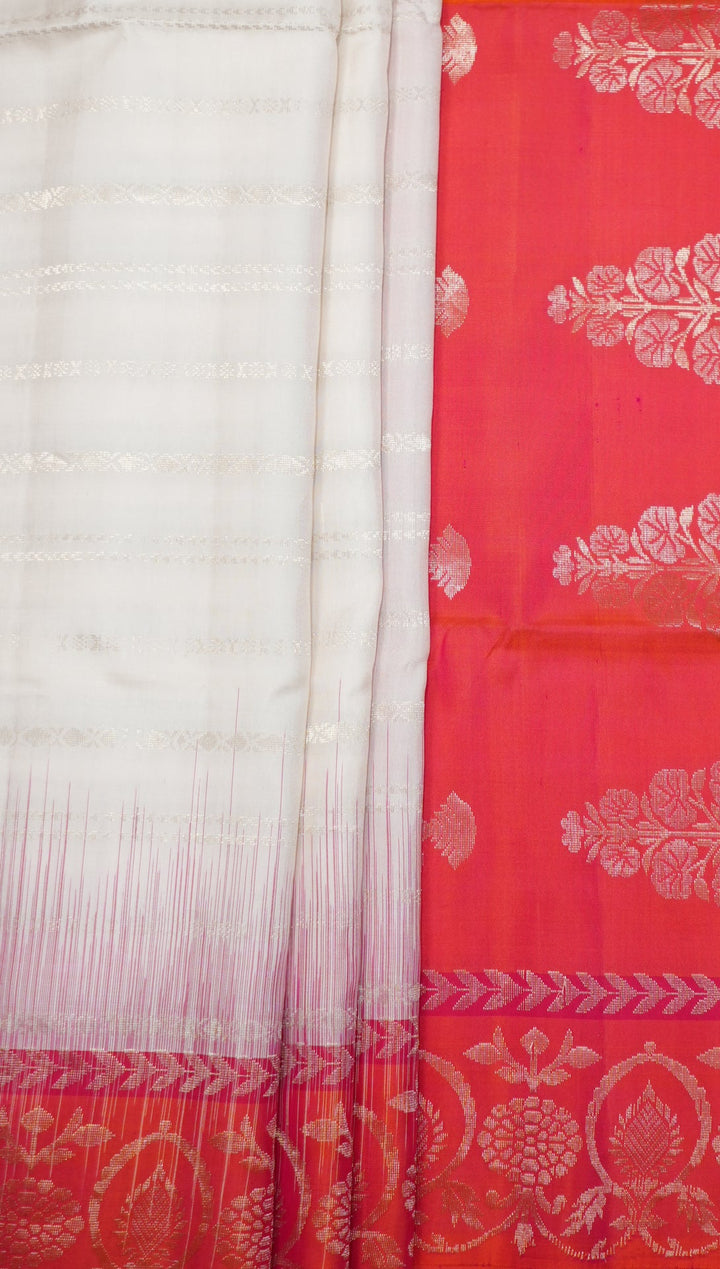 Neerus White silk woven saree with zari border - detail view 1