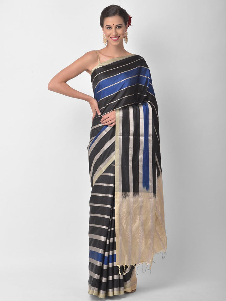 Neerus Black georgette embellished saree - front view