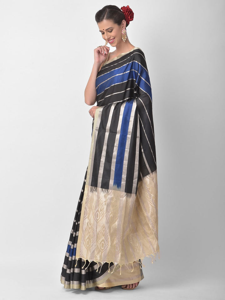 Neerus Black georgette embellished saree - back view