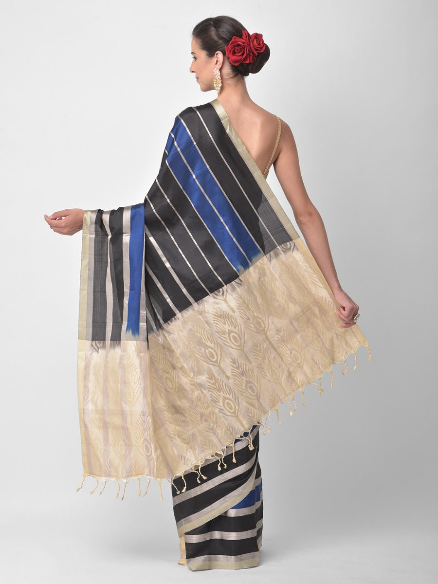 Neerus Black georgette embellished saree - side view