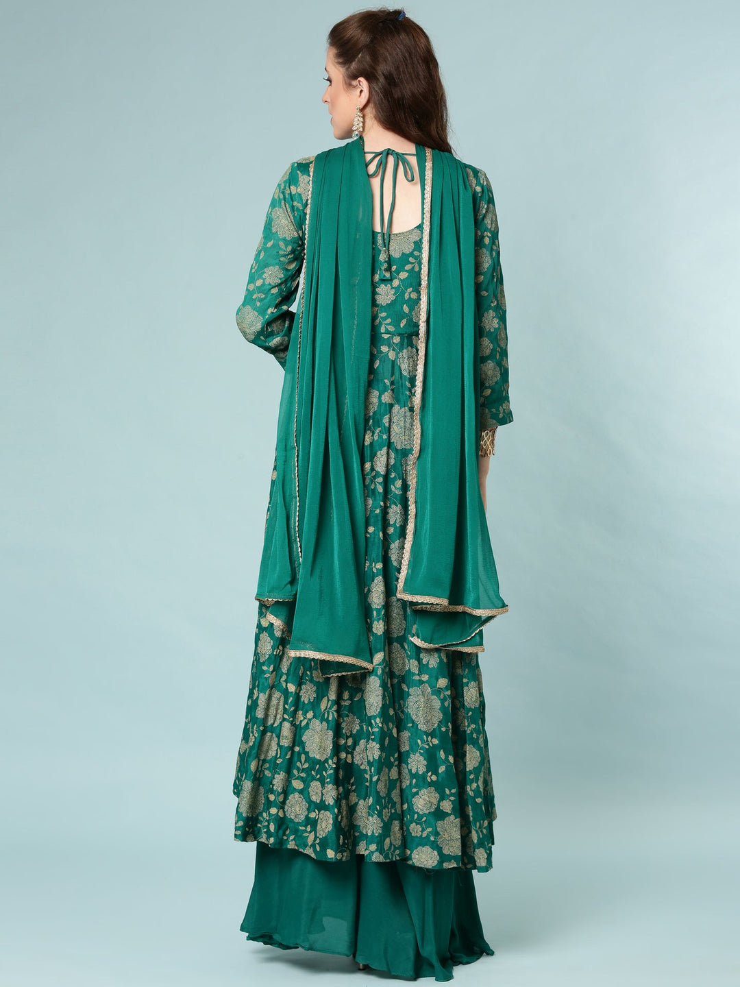 Neerus Green georgette digital printed Anarkali suit set - side view