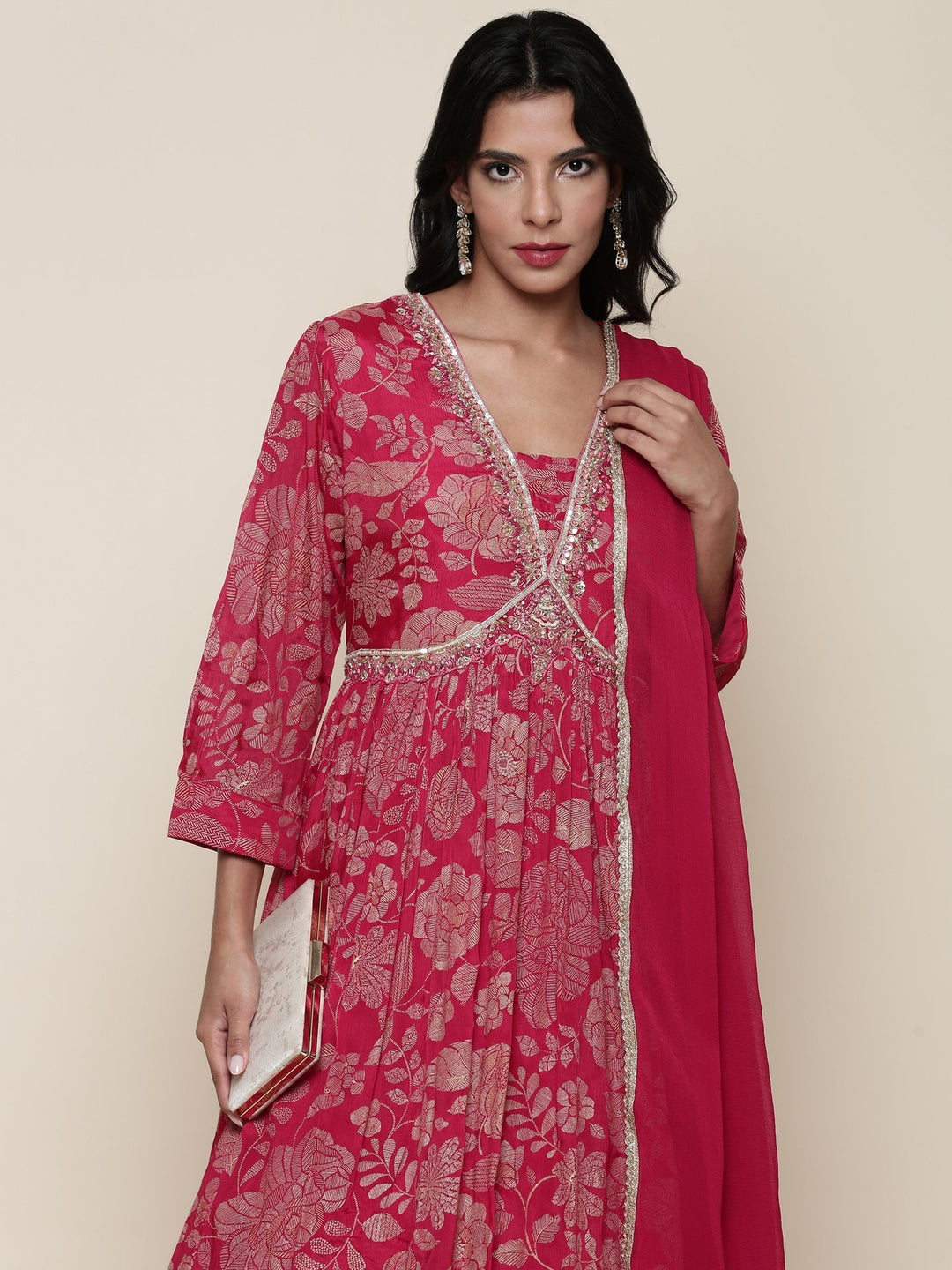 Neerus Pink georgette embroidered suit set - detail view 2