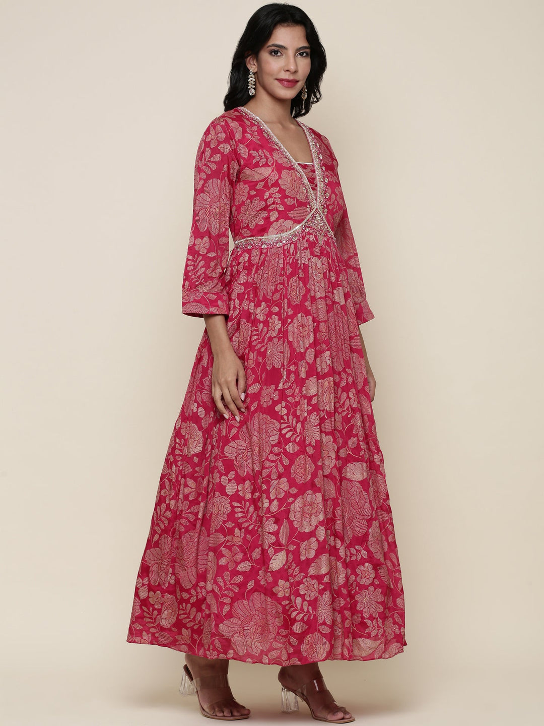 Neerus Pink georgette embroidered suit set - back view