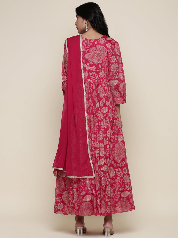 Neerus Pink georgette embroidered suit set - side view