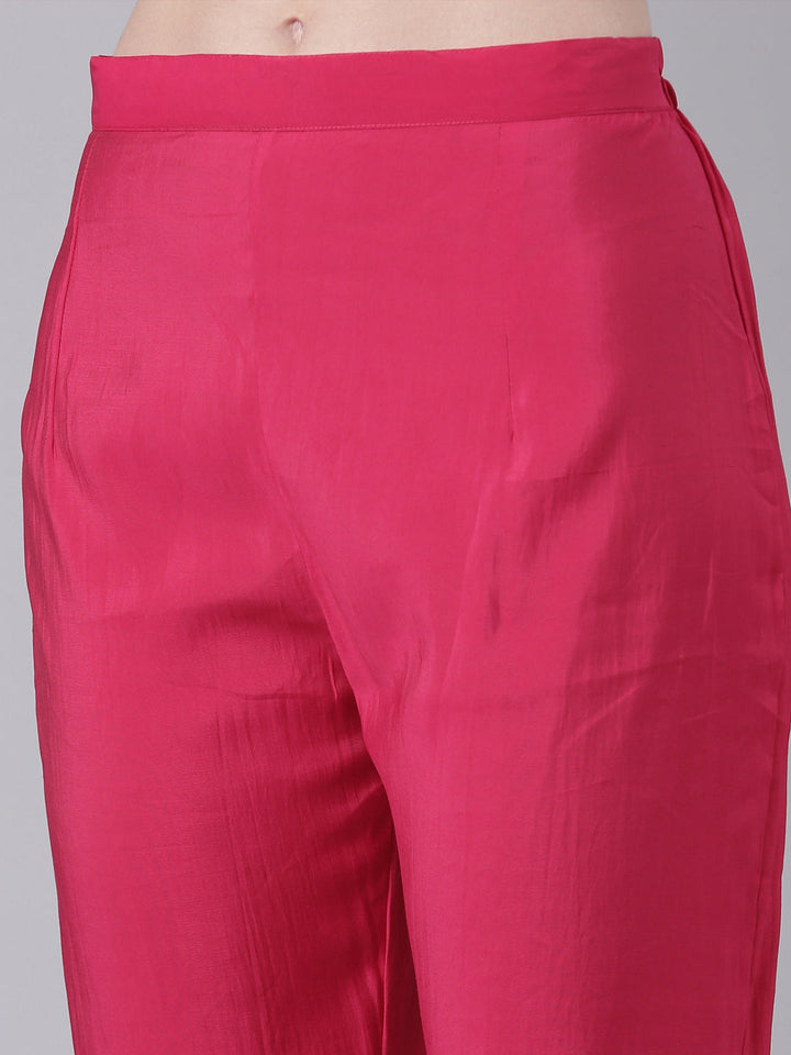 Neerus Pink Printed Straight Kurta and Trousers With Dupatta