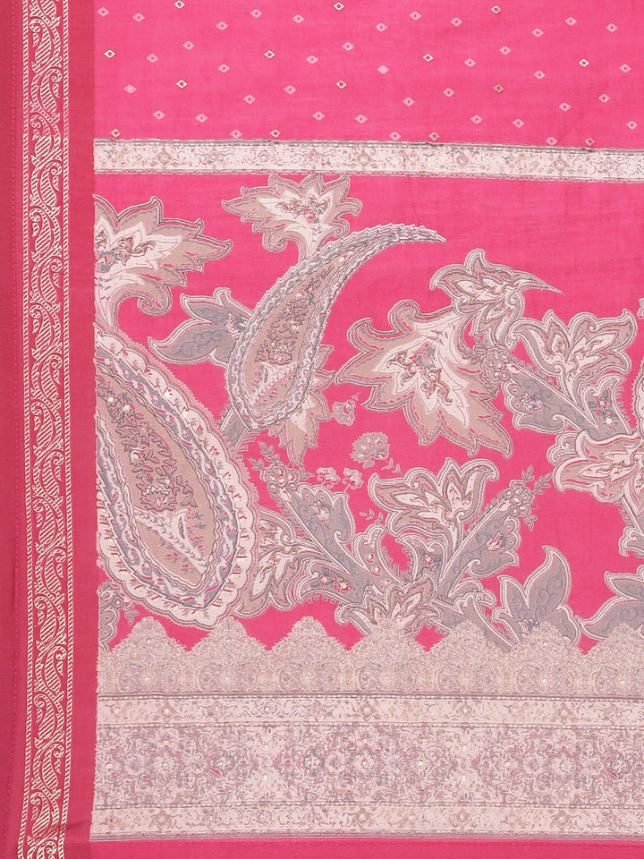 Neerus Pink Printed Straight Kurta and Trousers With Dupatta