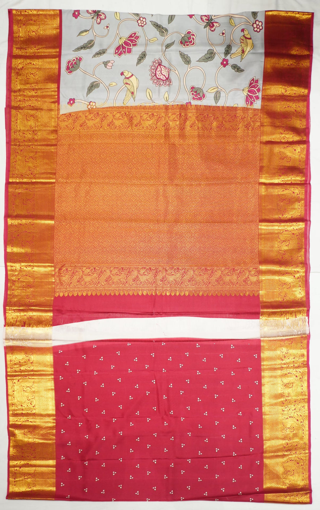 Neerus Grey silk woven Kanchi handloom saree with Kalamkari design - detail view 2