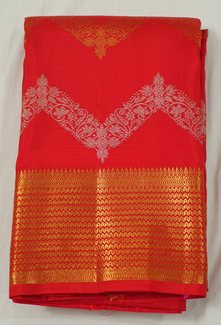 Neerus Red Pattu Silk Woven Kanchi Saree - detail view 2