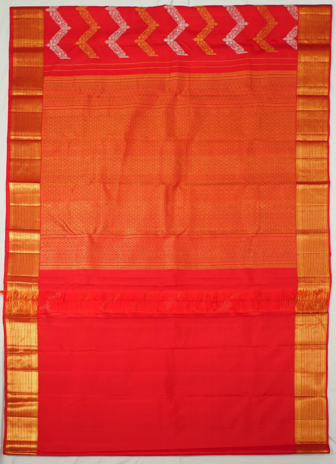 Neerus Red Pattu Silk Woven Kanchi Saree - front view