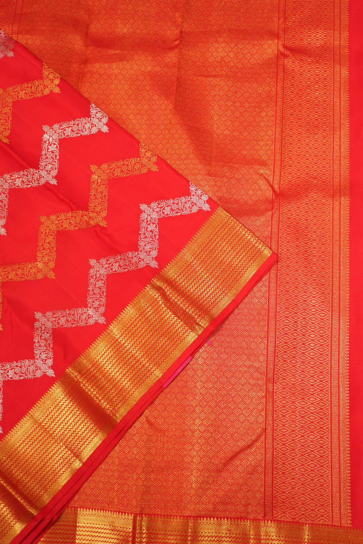 Neerus Red Pattu Silk Woven Kanchi Saree - side view