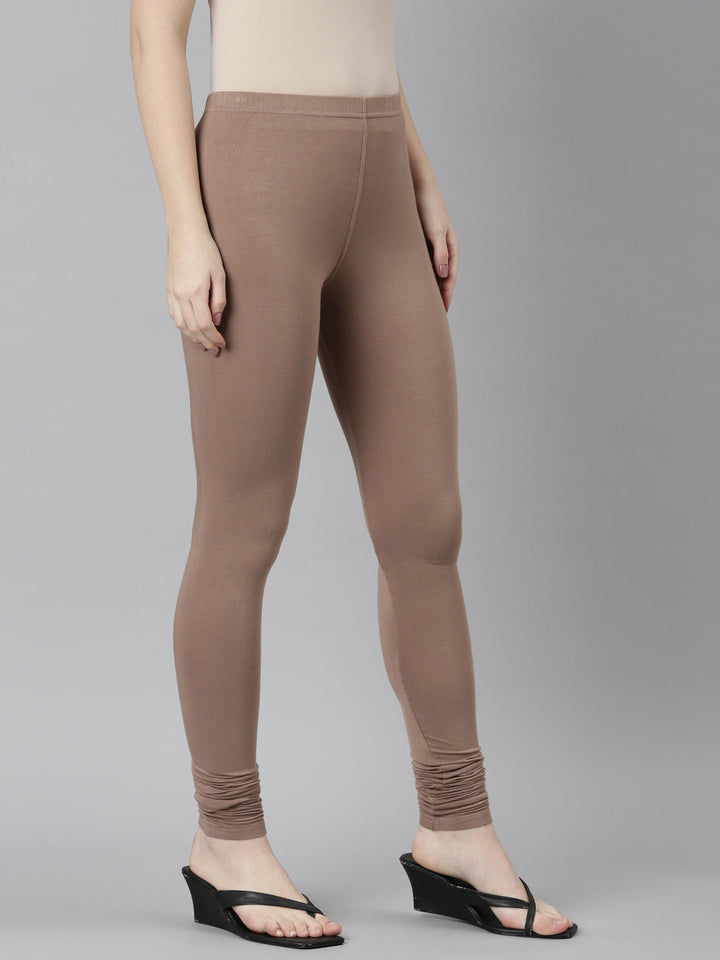 Neerus Brown cotton solid legging - side view