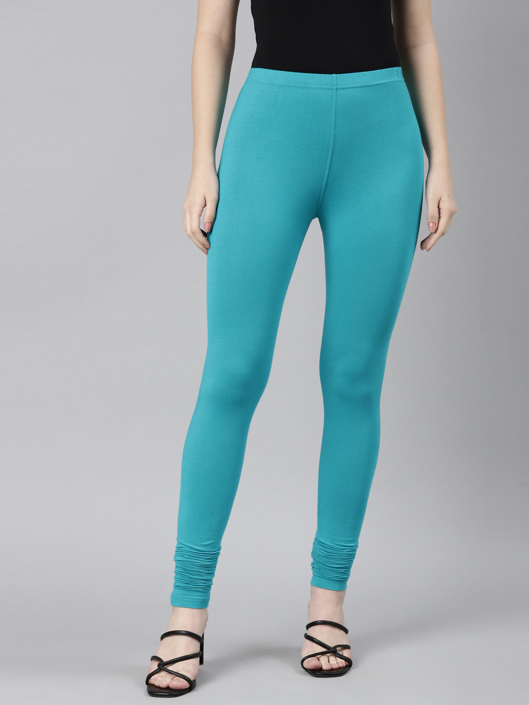 Neerus Green solid straight legging - front view