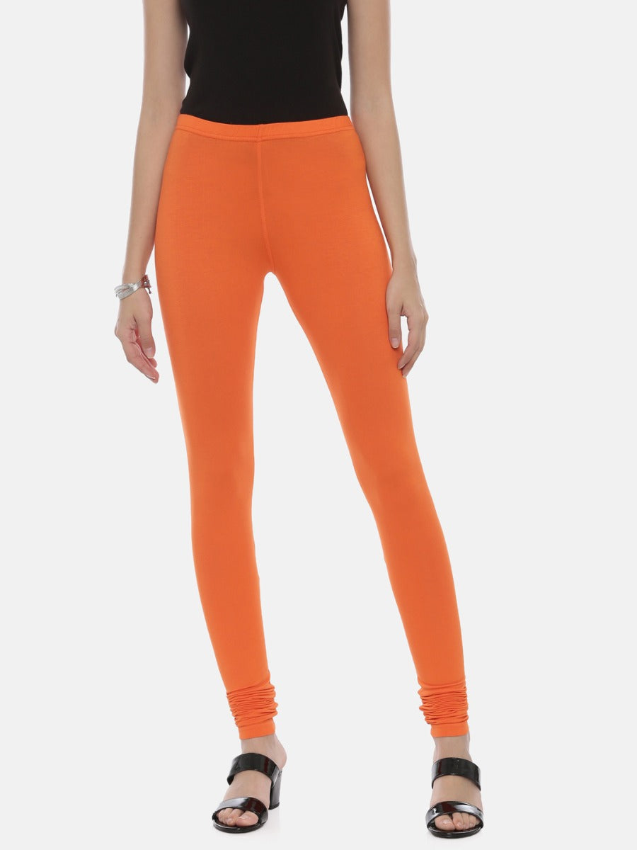 Neerus Orange cotton solid leggings - side view