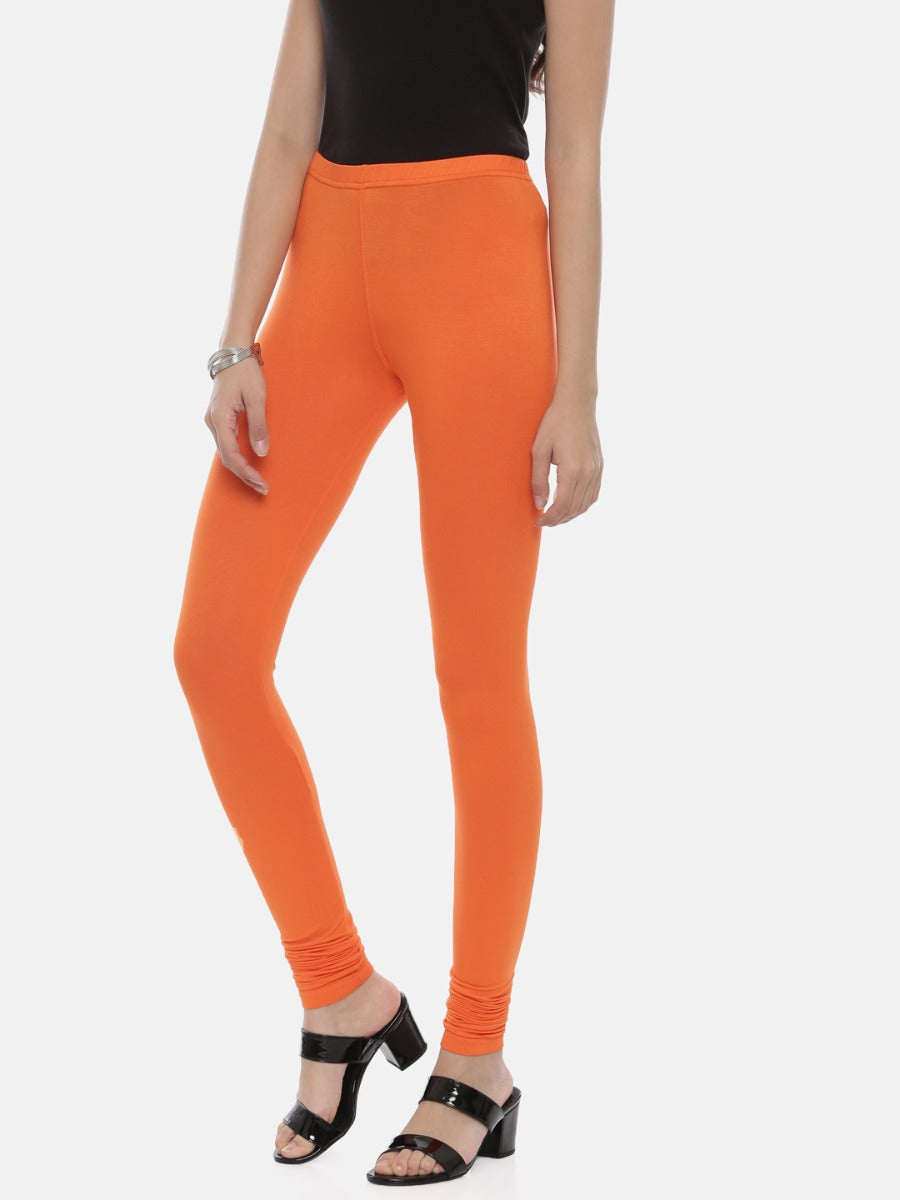 Neerus Orange cotton solid leggings - back view