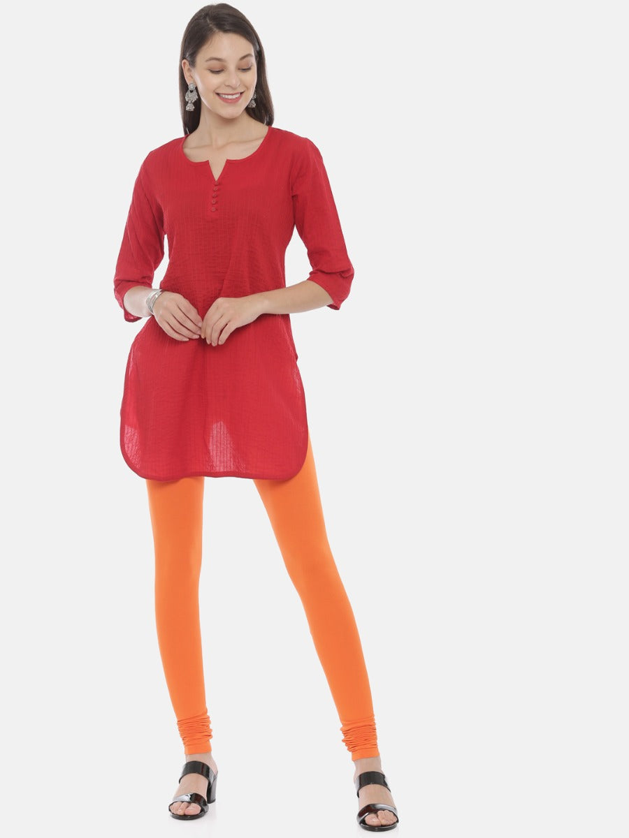 Neerus Orange cotton solid leggings - front view