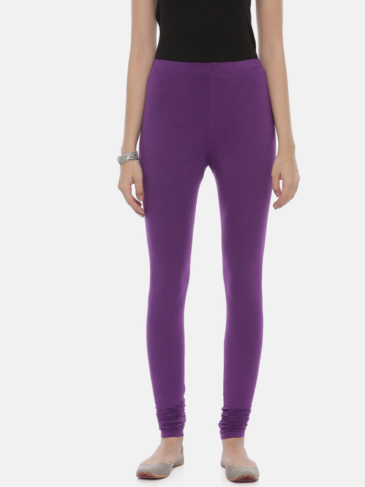 Neerus Purple lycra solid leggings - side view