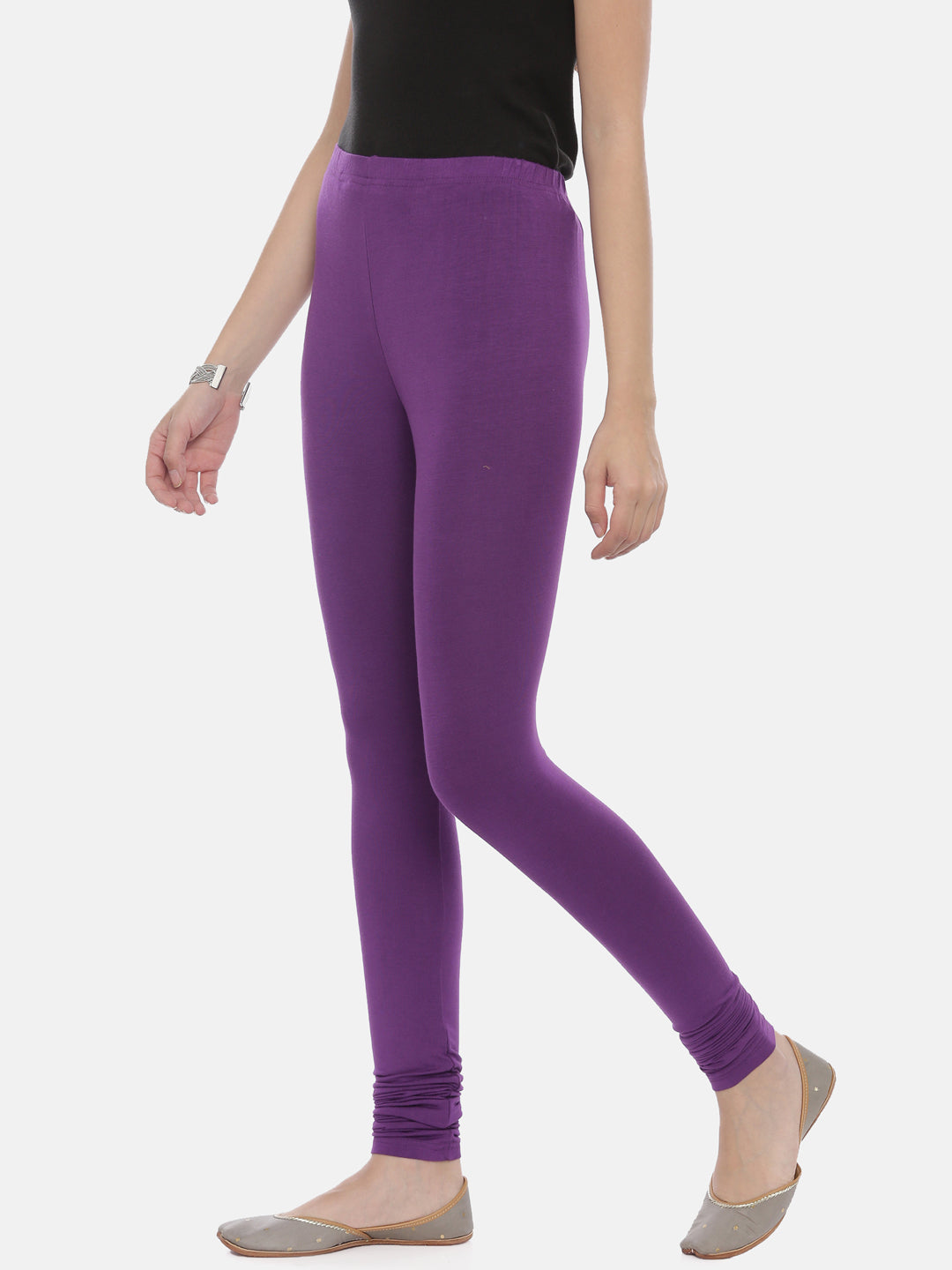 Neerus Purple lycra solid leggings - detail view 4