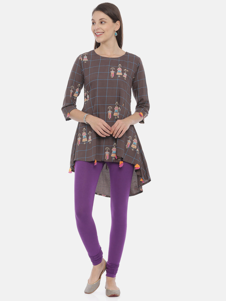 Neerus Purple lycra solid leggings - front view