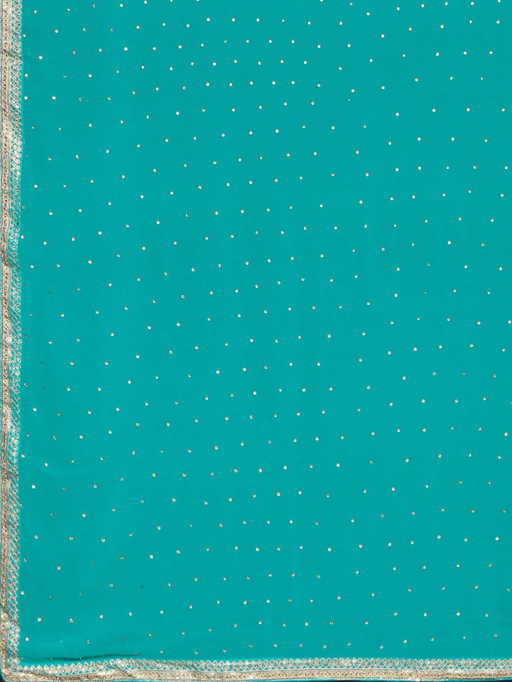 Neerus Blue embellished saree with blouse piece - detail view 1