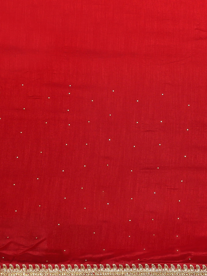 Neerus Red embellished saree with blouse piece - side view